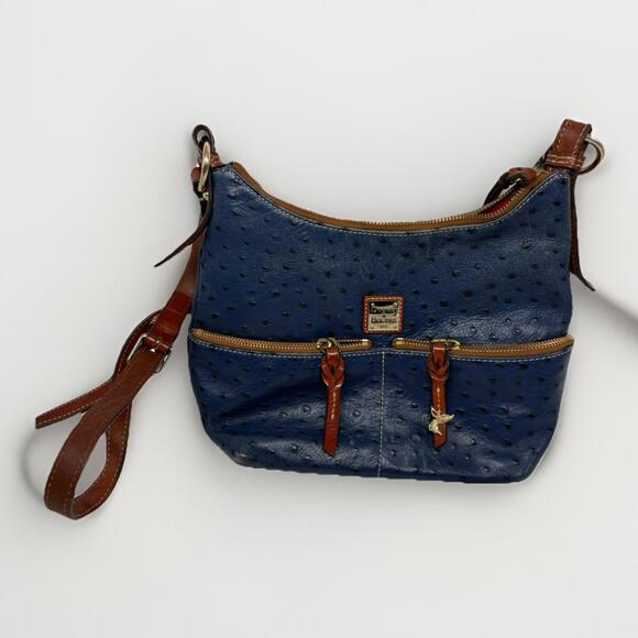 Dooney & Bourke Black Ostrich Pocket Crossbody Shoulder Leather Bag Print